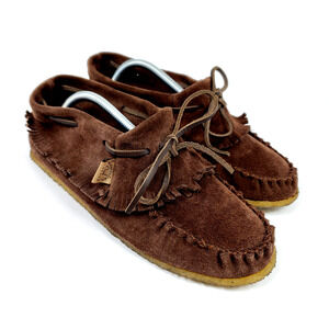 Laurentian Chief Canada Womens Size 7 Brown Leather Suede Fringe Moccasins Shoes